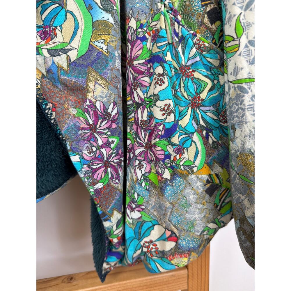 Johnny Was Reversible Fuzzy Floral Hooded Open Front Jacket Women’s XL Artwear - Picture 10 of 13